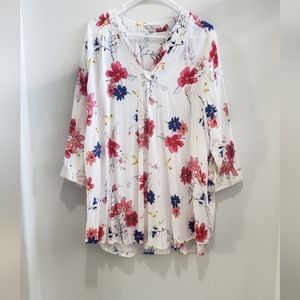 White flower print blouse with 3/4 sleeves Woman within  size 22/24